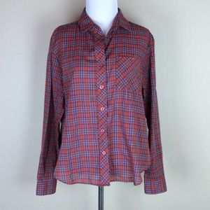 Vintage 70s Red Plaid Long Sleeve Shirt L XL